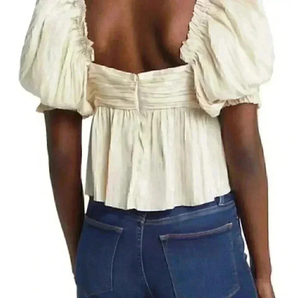 FRAME Puff Sleeve Square Neck Empire Waist Vanilla Blouse. - Picture 2 of 11